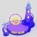 Purple Night Party Stage with Lighthouse Spiral Staircase Palm Tree and Sun Decoration