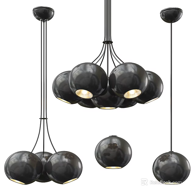 Black Spherical Chandelier With Multiple Spheres Modern Home Lighting Fixture 3d model