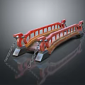 Ornate Red Arch Bridge With Detailed Railings And Hanging Metal Chains Design