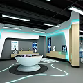Modern Interactive Tech Experience Space With Circular Display Platform Blue Lines And Screens 3d model