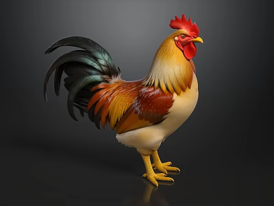 Vibrant Rooster With Colorful Feathers Red Comb Yellow Beak And Feet Standing 3d model
