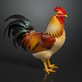 Vibrant Rooster With Colorful Feathers Red Comb Yellow Beak And Feet Standing