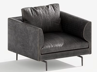 Modern Gray Leather Accent Chair With Metal Legs And Comfortable Armrests 3d model
