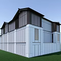 Modern Detached Villa Exterior With Large Windows Balconies And Green Lawn