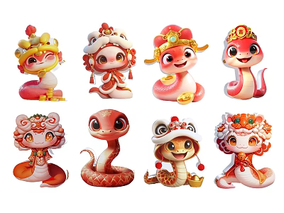 Year of the Snake Mascot Snake Baby 2025 Year of the Snake Element Cartoon Snake New Year Snake Pattern National Tide Year of the Snake Silhouette Snake Element New Chinese Art Dress 3d model