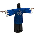 Traditional Character In Blue Coat Dark Pants With Tied Hair And Outstretched Arms