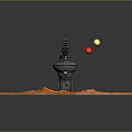 Futuristic Sci Fi Tower With Orange Lava Like Ground And Red Yellow Spheres