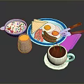 Delicious Breakfast Spread With Oatmeal Toast Fried Eggs Sausages Boiled Egg And Coffee