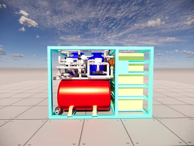 Industrial Equipment With Blue Frame Red Air Tank Blue Components And Yellow Panels 3d model