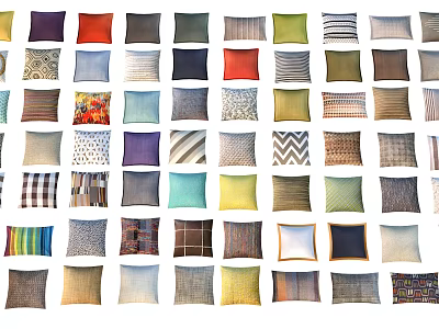 Stylish Decorative Pillows with Various Colors and Patterns for Home Decor 3d model