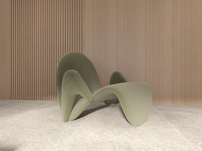 Green Single Sofa Modern Curved Design With Wooden Wall And Light Floor 3d model