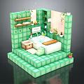 Cozy Green Bathroom Interior With Bathtub Shelves And Potted Plants