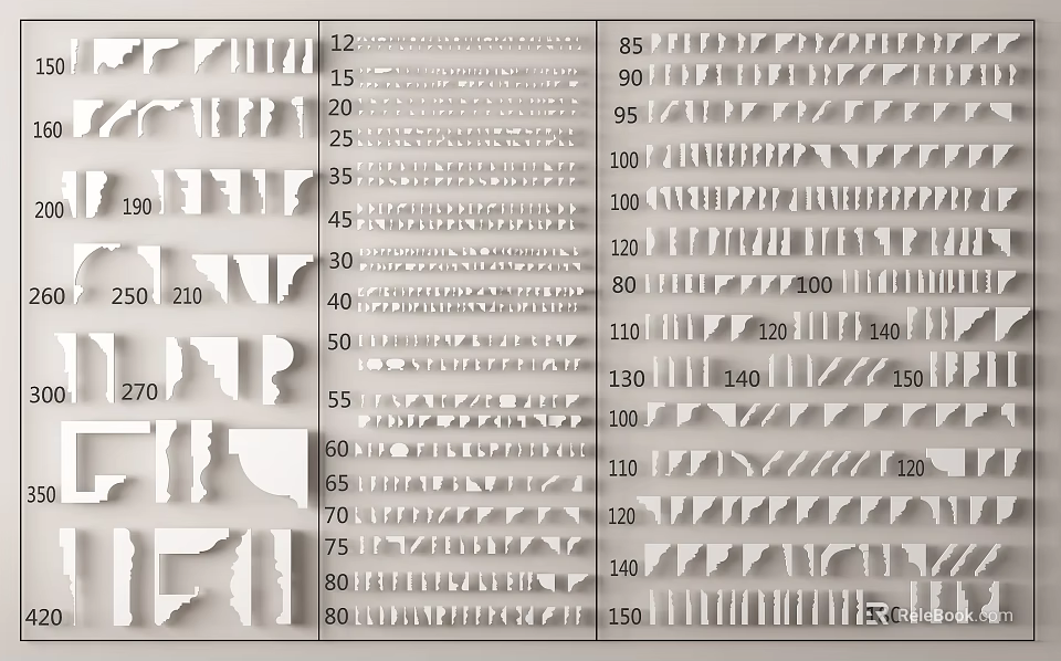 Gypsum Cornice Decorative Mouldings With Various Designs Different Styles And Sizes 3d model 