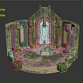 Ancient Stone Circular Platform Structure With Arched Windows And Pink Petals Decoration 3d model