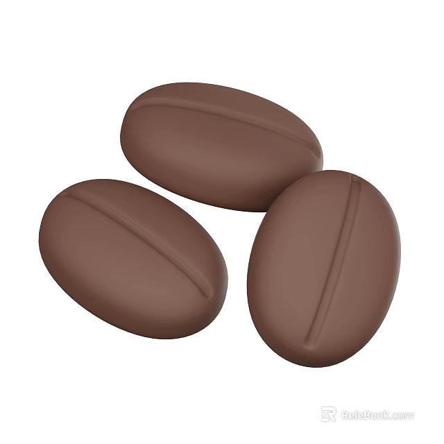 Three Brown Oval Shaped Roasted Coffee Beans For Fresh Aromatic Brew 3d model 