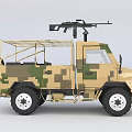 Military Utility Vehicle with Camouflage Paint Roof Mounted Machine Gun and Off Road Open Design