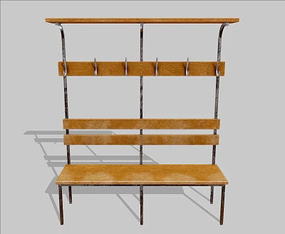 Public Facility Wooden Rest Area With Hooks And Bench For Public Spaces 3d model