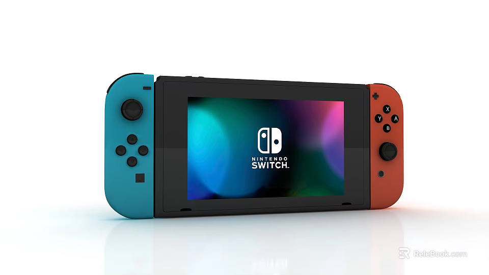 Nintendo Switch Entertainment Device With Blue And Red Controllers And Screen Showing Logo 3d model