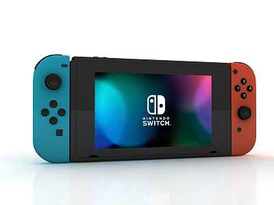Nintendo Switch Entertainment Device With Blue And Red Controllers And Screen Showing Logo 3d model