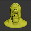 3D Cartoon Character Head Model With Exaggerated Angry Expression Blue Hair And Band Aid