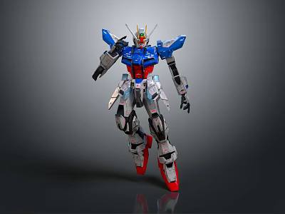 Blue White Red Mechanical Robot Character In Standing Pose With Detailed Design 3d model