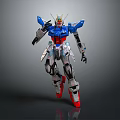 Blue White Red Mechanical Robot Character In Standing Pose With Detailed Design