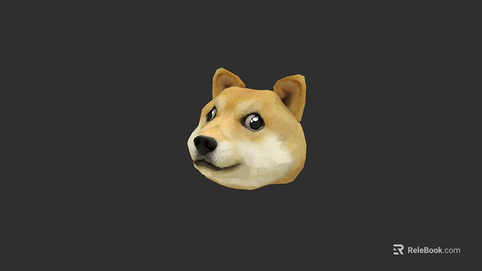 Cute Shiba Inu 3D Head Model in Low Poly Style Digital Art Rendering 3d model