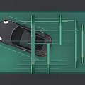 Porsche Sports Car Photo Check in Spot with Green Circular Structure and Sunset Sky