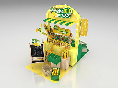 Modern Commercial Equipment for Fresh Fruit Drink Stall with Display Shelves and Coolers 3d model