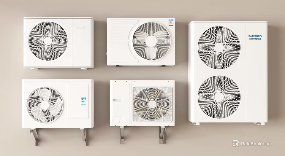 White Air Conditioner Fans With Various Styles And Modern Designs On 3d model 