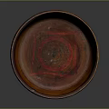 Handmade Ceramic Bowl With Red Yellow Glaze And Black Bird Patterns
