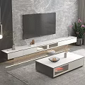 Modern White TV Stand In Living Room With Large TV Decorations And Potted Plants