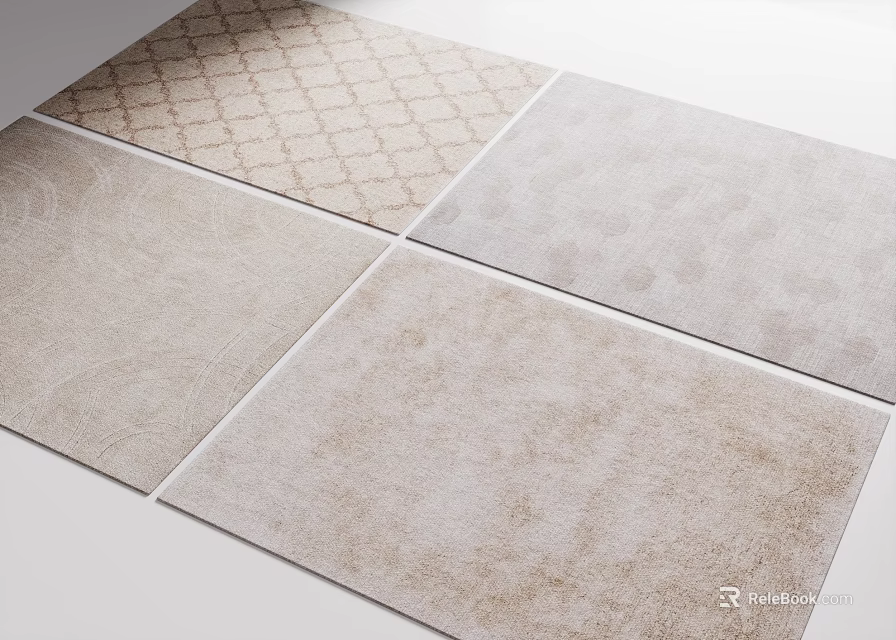 Square Rugs In Neutral Tones With Patterned And Simple Textures For Home Decor 3d model