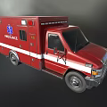 Red Ambulance Vehicle With White Stripes And Blue Medical Emblem