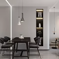 Modern Living Room Interior With Marble Wall TV Bookshelf Round Coffee Table And Brown Sofa