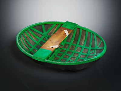 Elegant Green Woven Oval Basket With Decorative Wooden Strip And Pattern 3d model