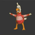 Cartoon Chicken Wearing Red Sweater With White Snowflake Patterns Happy Expression Arms Outstretched Dark Background