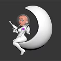 Cartoon Astronaut Character In White Egg Shaped Capsule With Gray Background