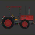 Red Toy Tractor 3D Model With Large Wheels Red Roof And Colorful Details