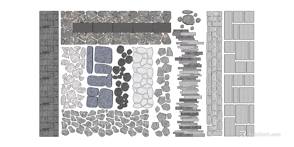 Various Garden Path Paving Patterns With Natural Stone Blocks And Slabs 3d model 