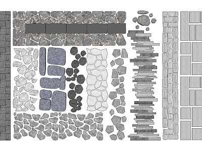 Various Garden Path Paving Patterns With Natural Stone Blocks And Slabs 3d model