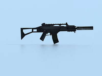 Black Tactical Rifle with Barrel Magazine Scope on Light Blue Background 3d model