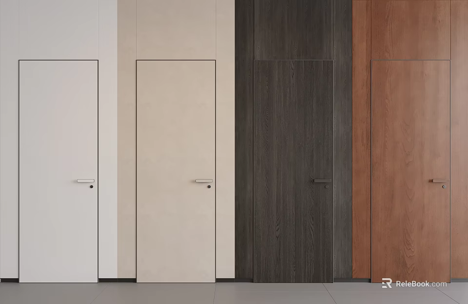 Modern Flush Doors in Various Colors and Wood Grain Finishes for Interior Design 3d model 