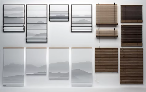 New Chinese-style roller blinds Landscape pattern roller blinds Roman blinds Bamboo blinds 3d model