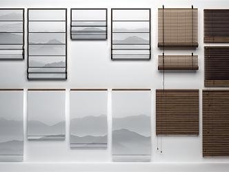 New Chinese-style roller blinds Landscape pattern roller blinds Roman blinds Bamboo blinds 3d model