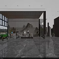 Modern Front Desk Reception With Wooden Panel Wall Round Desk Marble Floor And Large Windows