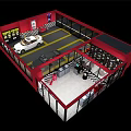 Car Dealership Showroom With Red Interior White Car Service Area And Glass Walls