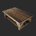 Rustic Wooden Coffee Table With Planked Top And Metal Bracket Details 3d model