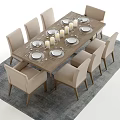 Modern Dining Table Set With Beige Chairs Tableware Candles And Wine Glasses 3d model