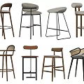 Various Modern Bar Stools With Wooden Metal Frames And Different Backrest Styles 3d model